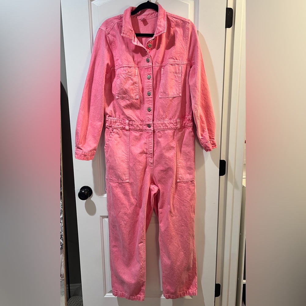 Bubblegum Pink Old Navy Long Sleeve Utility Jumpsuit 100% cotton size Large